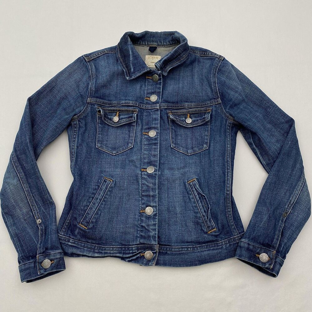 J Crew Denim Trucker Jean Jacket Womens XS Blue Stretch Grunge Western